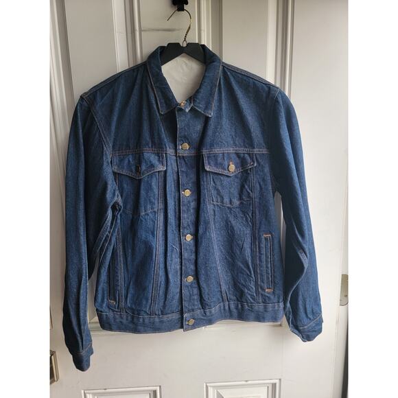 Vintage American Hero Dark Wash Denim Jacket Men Fish Embroidered READ - Picture 5 of 13